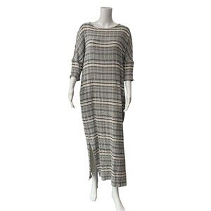 $395 Mikoh Ivory Charcoal Striped Linen Boat Neck Dress size 2/Medium